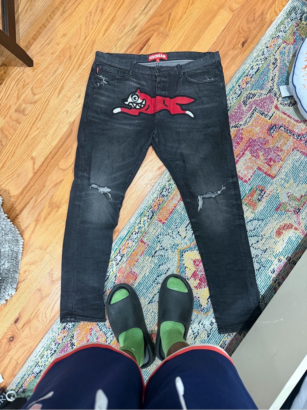 ICECREAM Black Running Dog Jeans with Red